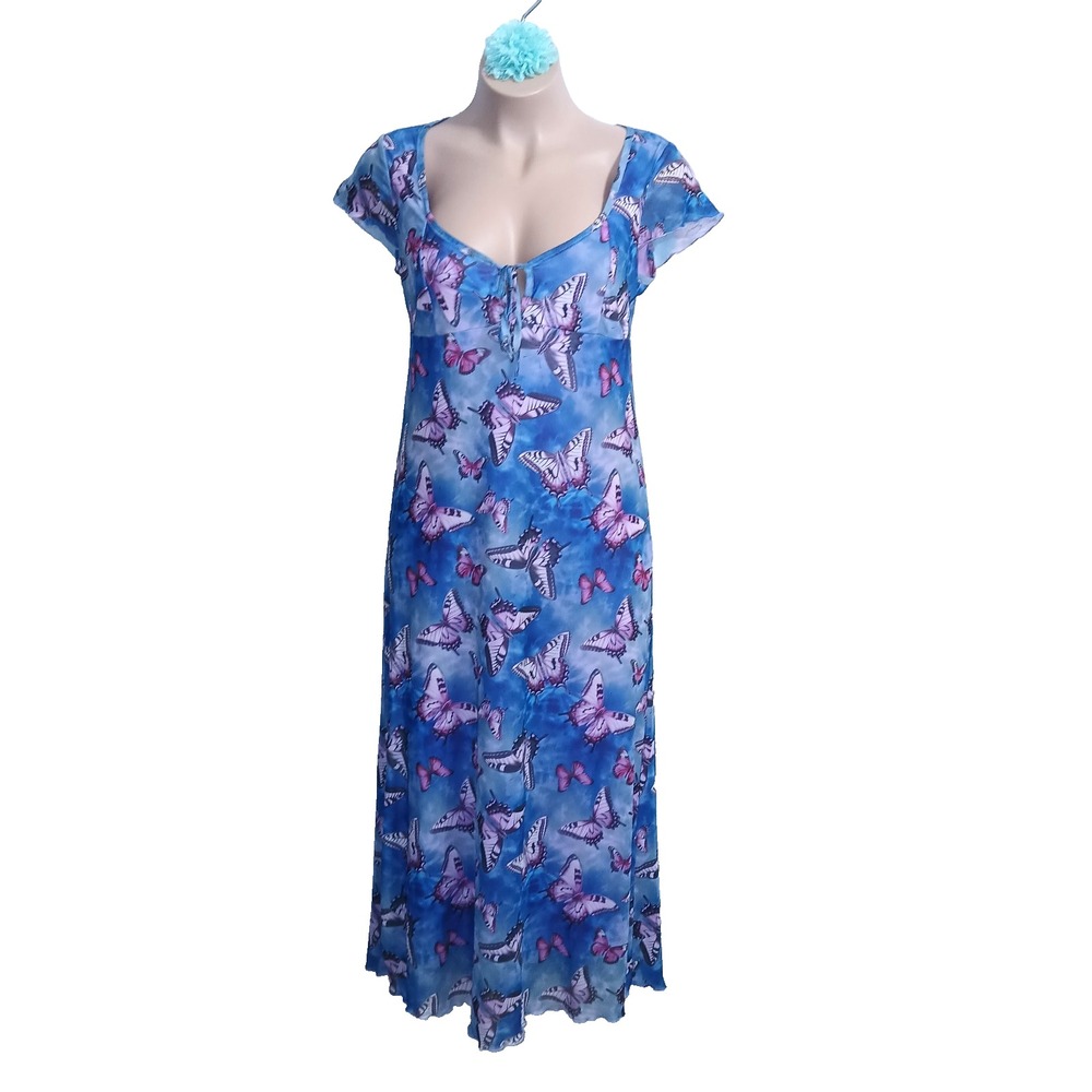 Butterfly Novelty Women Mesh Midi Dress 2X Blue Purple Babydoll Fairy Tie Dye